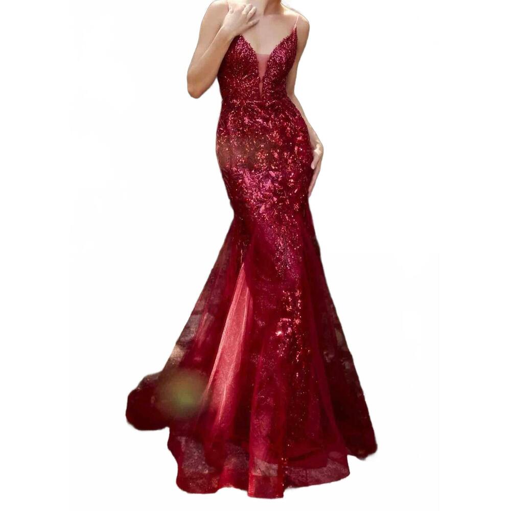 NEW LADIVINE plunging v-neckline trumpet gown in burgundy